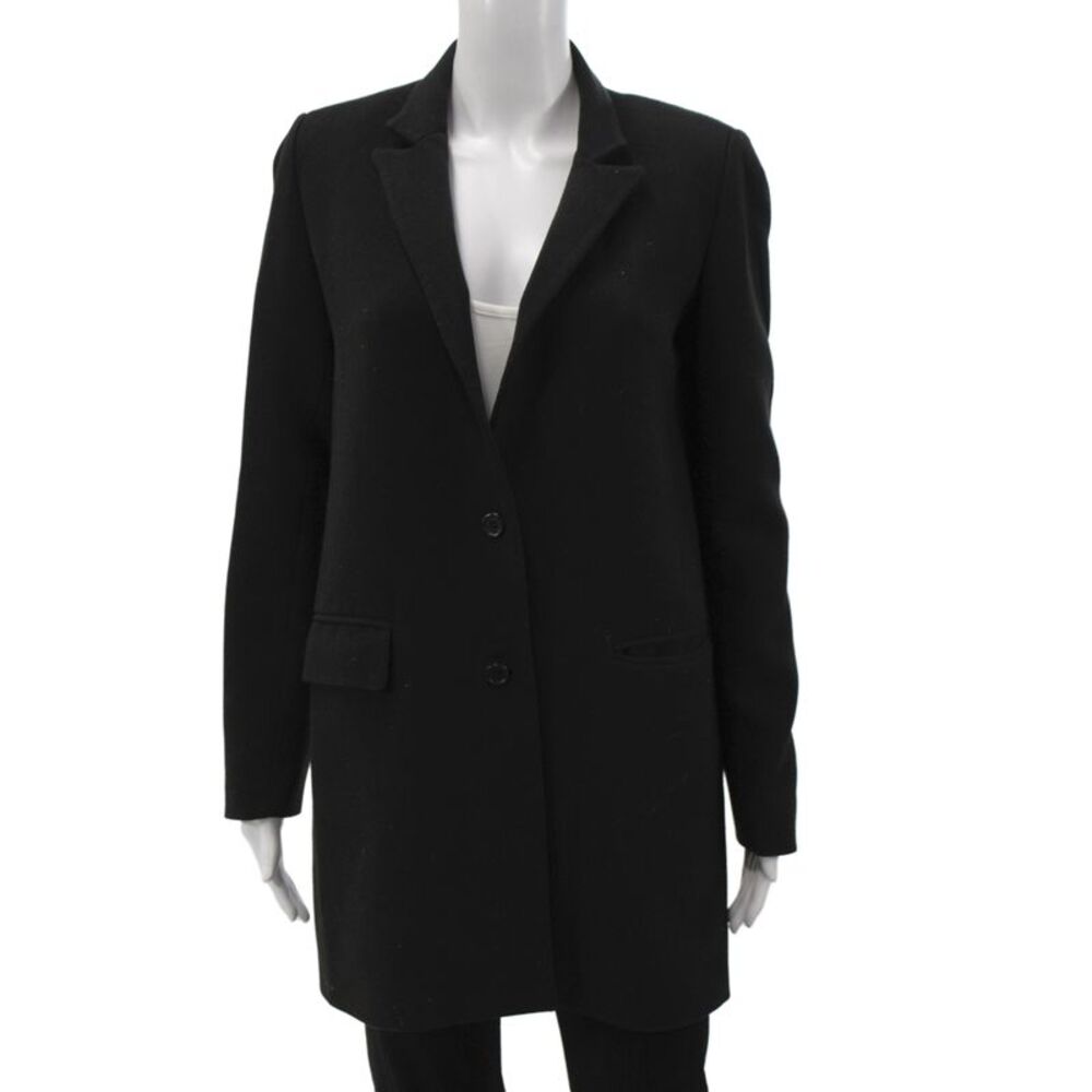 Paul & Joe Womens Black Floral Polyester Overcoat Button Long Sleeve Size 38